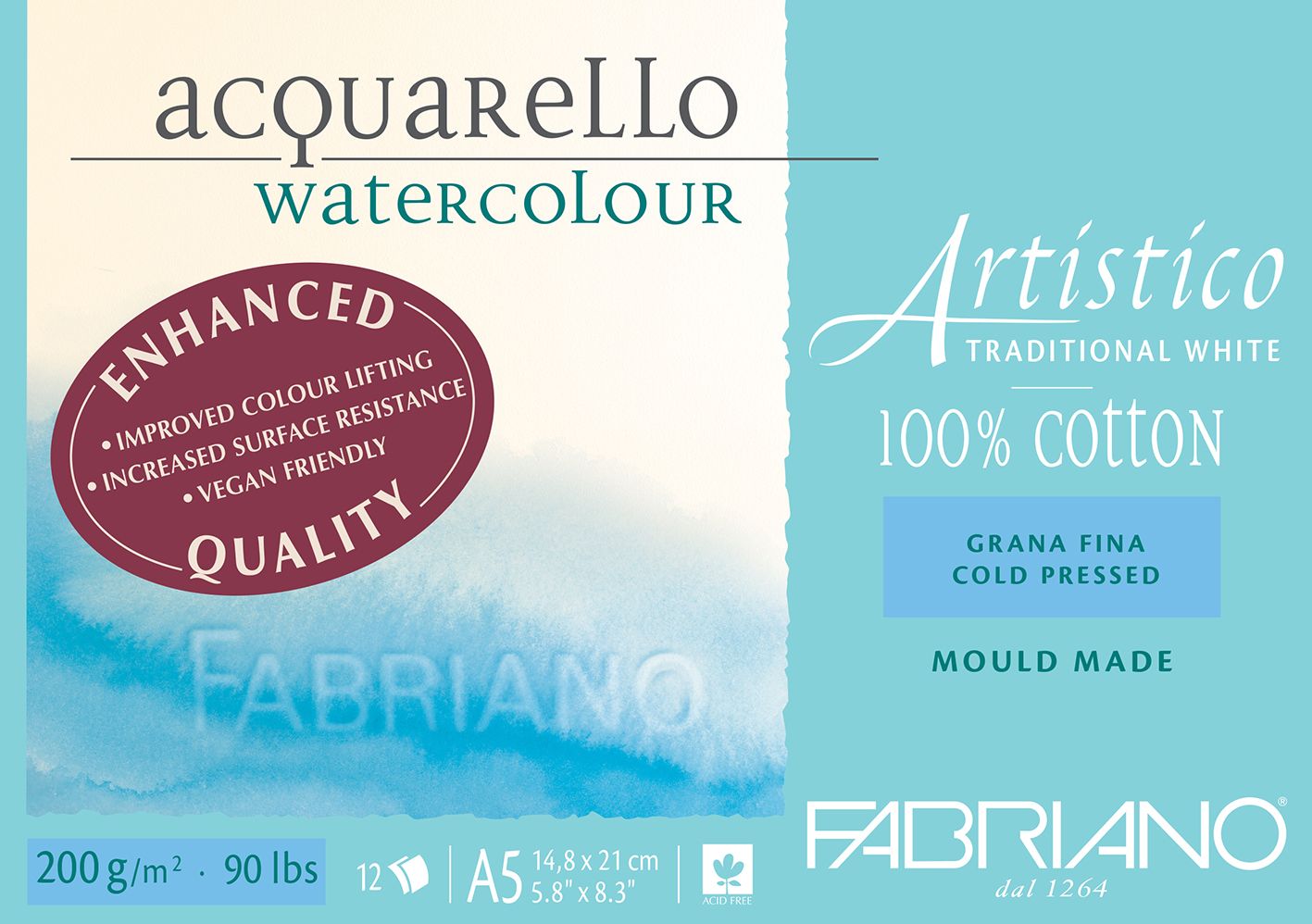 Fabriano Artistico Watercolour Enhanced 200gsm Cold Press 12 Sheet Pads
