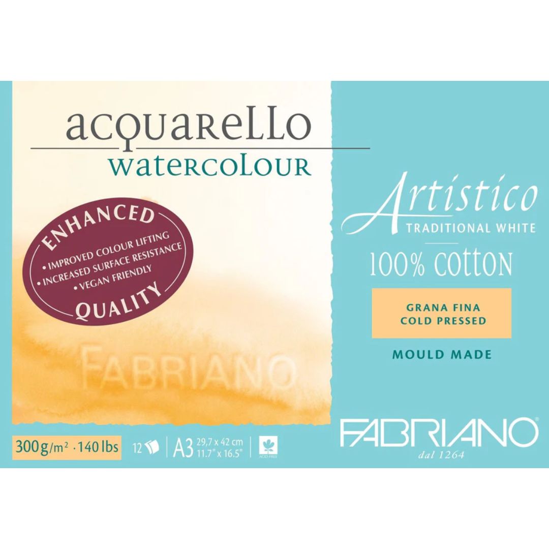 Fabriano Artistico Watercolour Enhanced 300gsm Cold Press 12 Sheet Pads