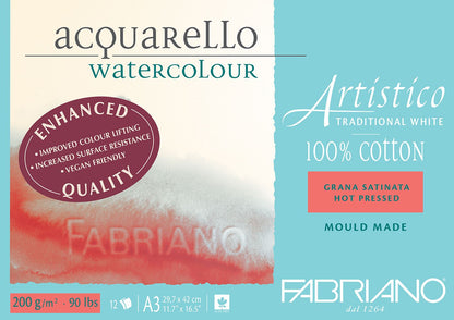Fabriano Artistico Watercolour Enhanced 200gsm Hot Press 12 Sheet Pads