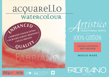 Fabriano Artistico Watercolour Enhanced 200gsm Hot Press 12 Sheet Pads