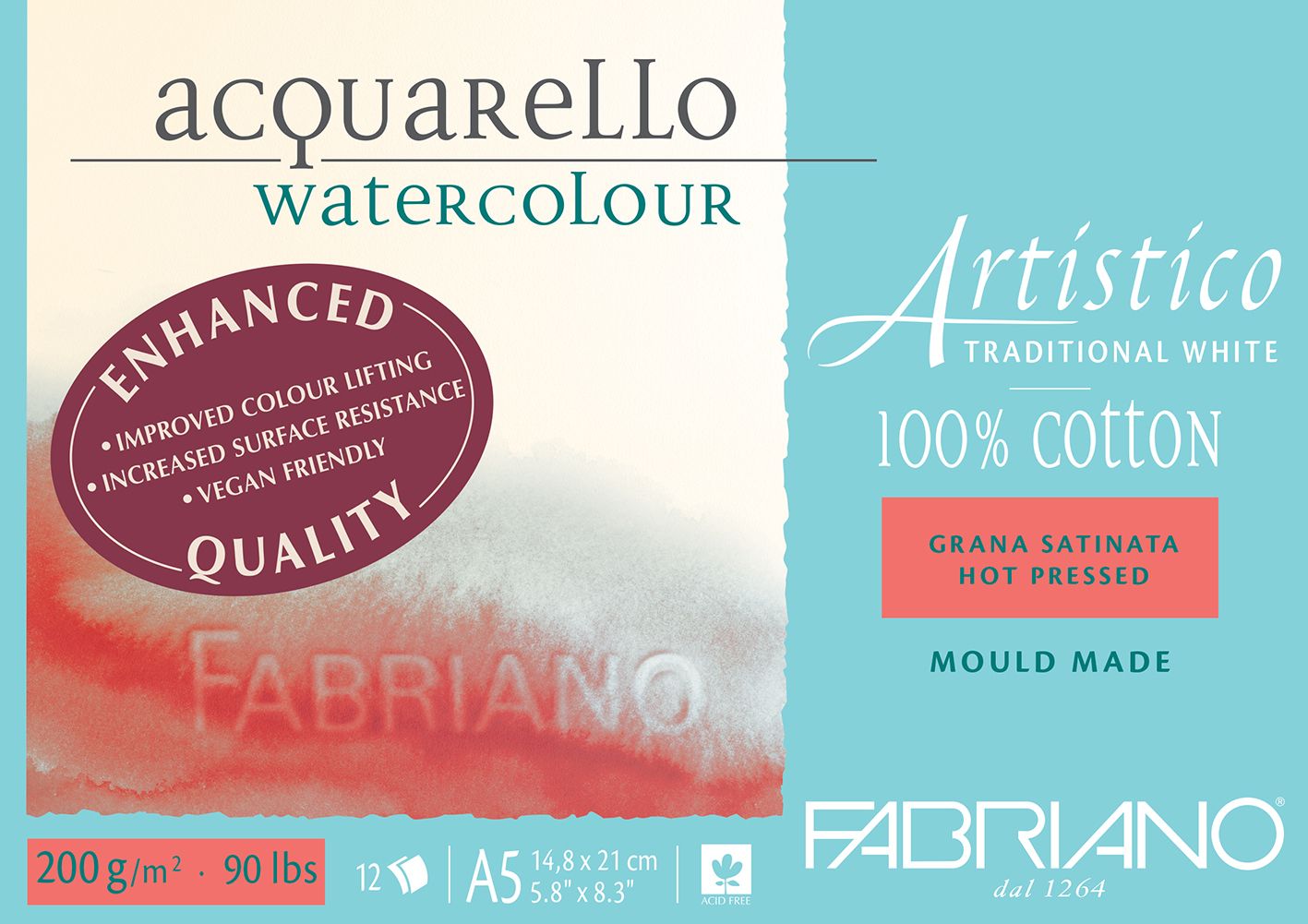 Fabriano Artistico Watercolour Enhanced 200gsm Hot Press 12 Sheet Pads
