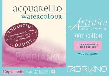 Fabriano Artistico Watercolour Enhanced 300gsm Hot Press 12 Sheet Pads