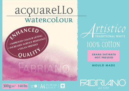 Fabriano Artistico Watercolour Enhanced 300gsm Hot Press 12 Sheet Pads