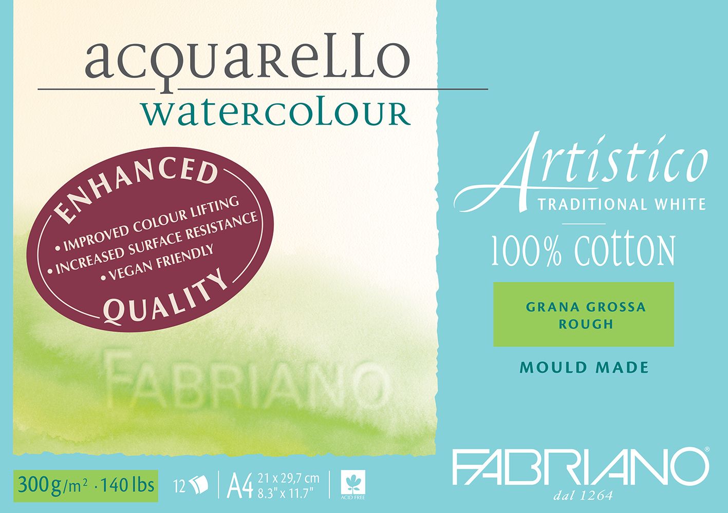 Fabriano Artistico Watercolour Enhanced 300gsm Rough 12 Sheet Pads