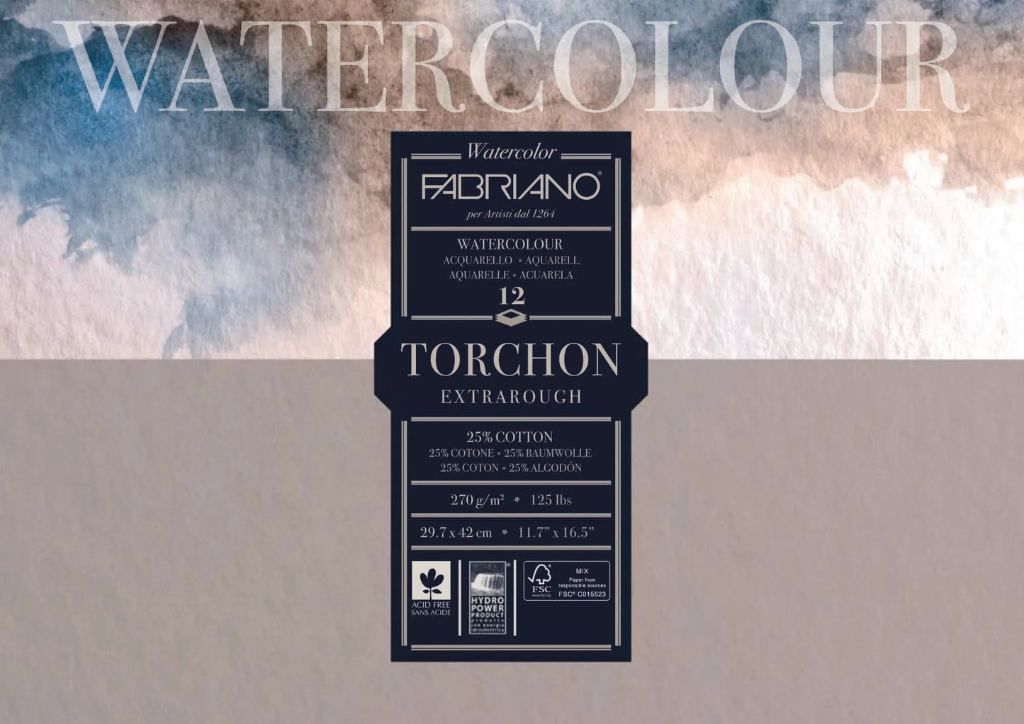 Fabriano Studio Watercolour 270gsm Rough 12 Sheet Pads