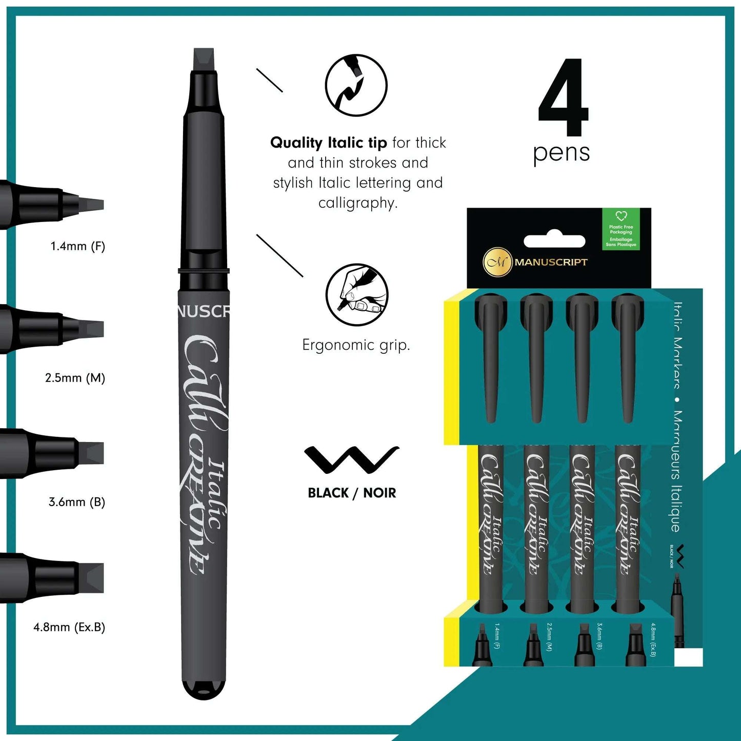 Manuscript Callicreative Italic Black Markers Set Of 4