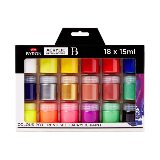 Jasart Byron 15ml Acrylic Pot Set of 18 Trend Colours