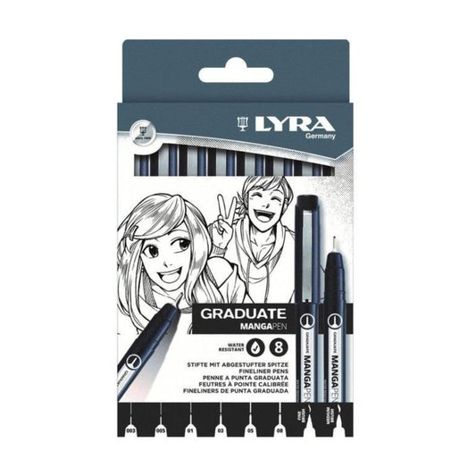 Lyra Graduate Mangapen Pigmented Ink Pens Pack of 8