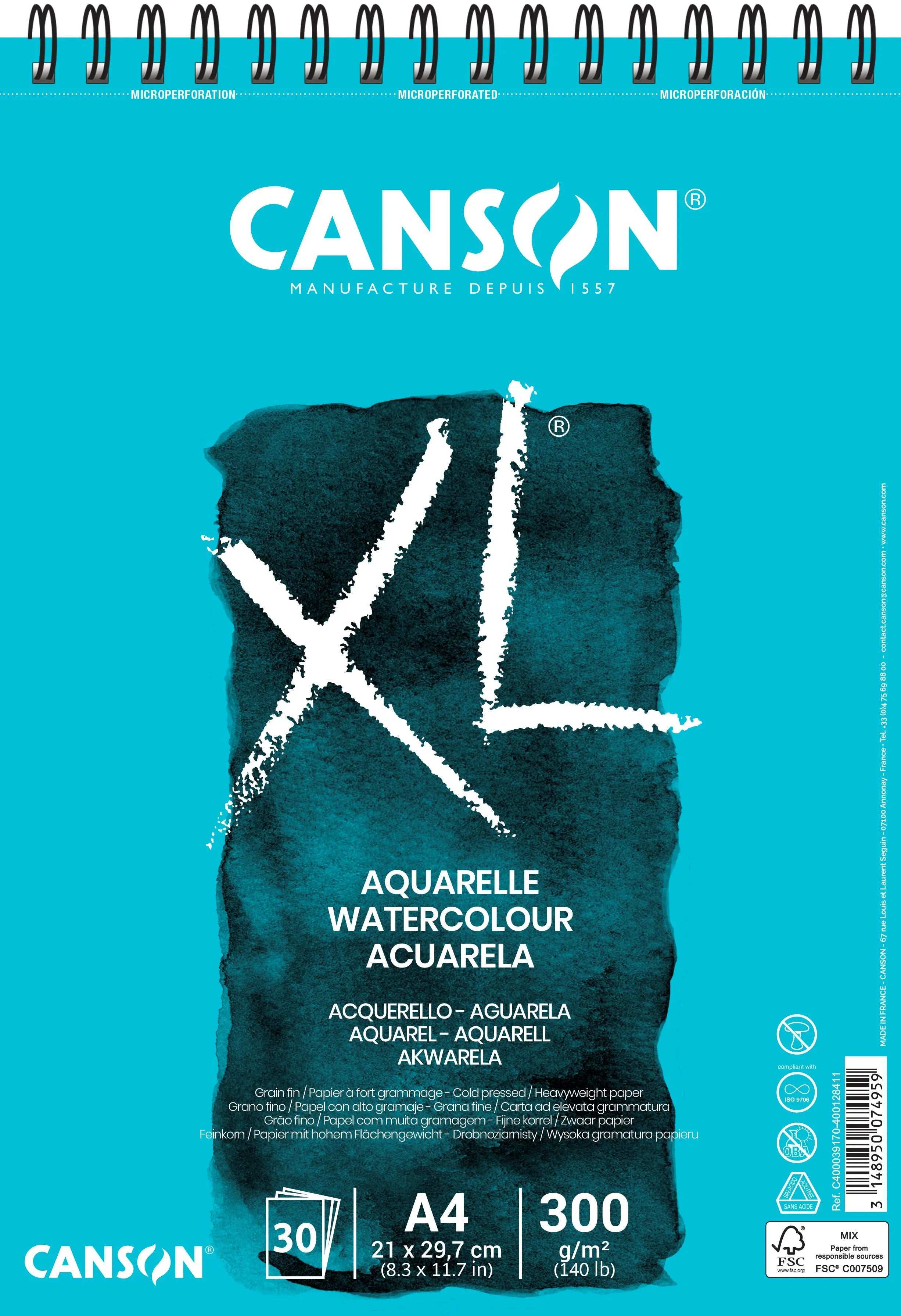 Canson XL Aquarelle Pads 300gsm A4 30sht