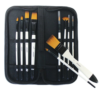 Jasart Short Handle 10 Piece Brush Wallet