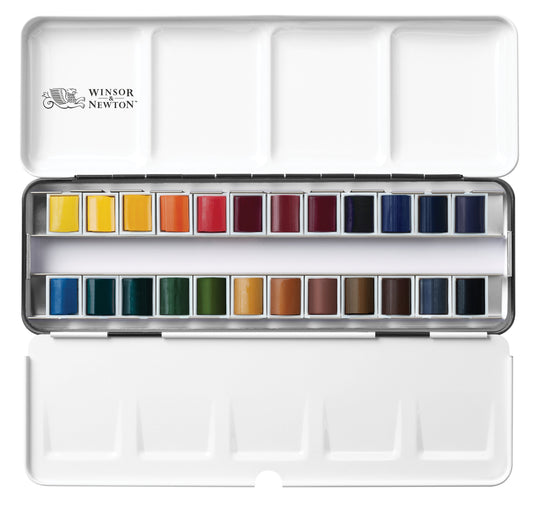 Winsor & Newton Professional Watercolour Half Pan Paints Complete Travel Set Of 24
