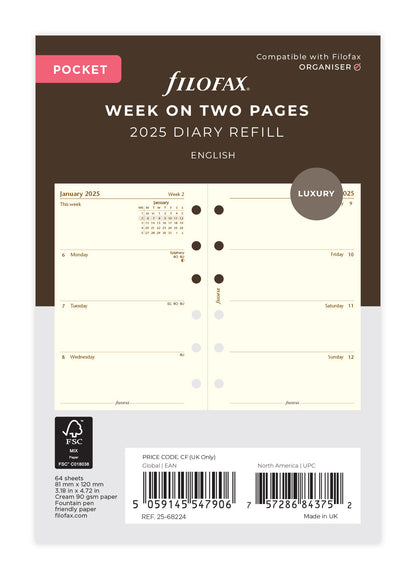Filofax Classic Week To View Pocket Cotton Cream 2025 Refill