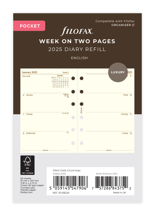 Filofax Classic Week To View Pocket Cotton Cream 2025 Refill