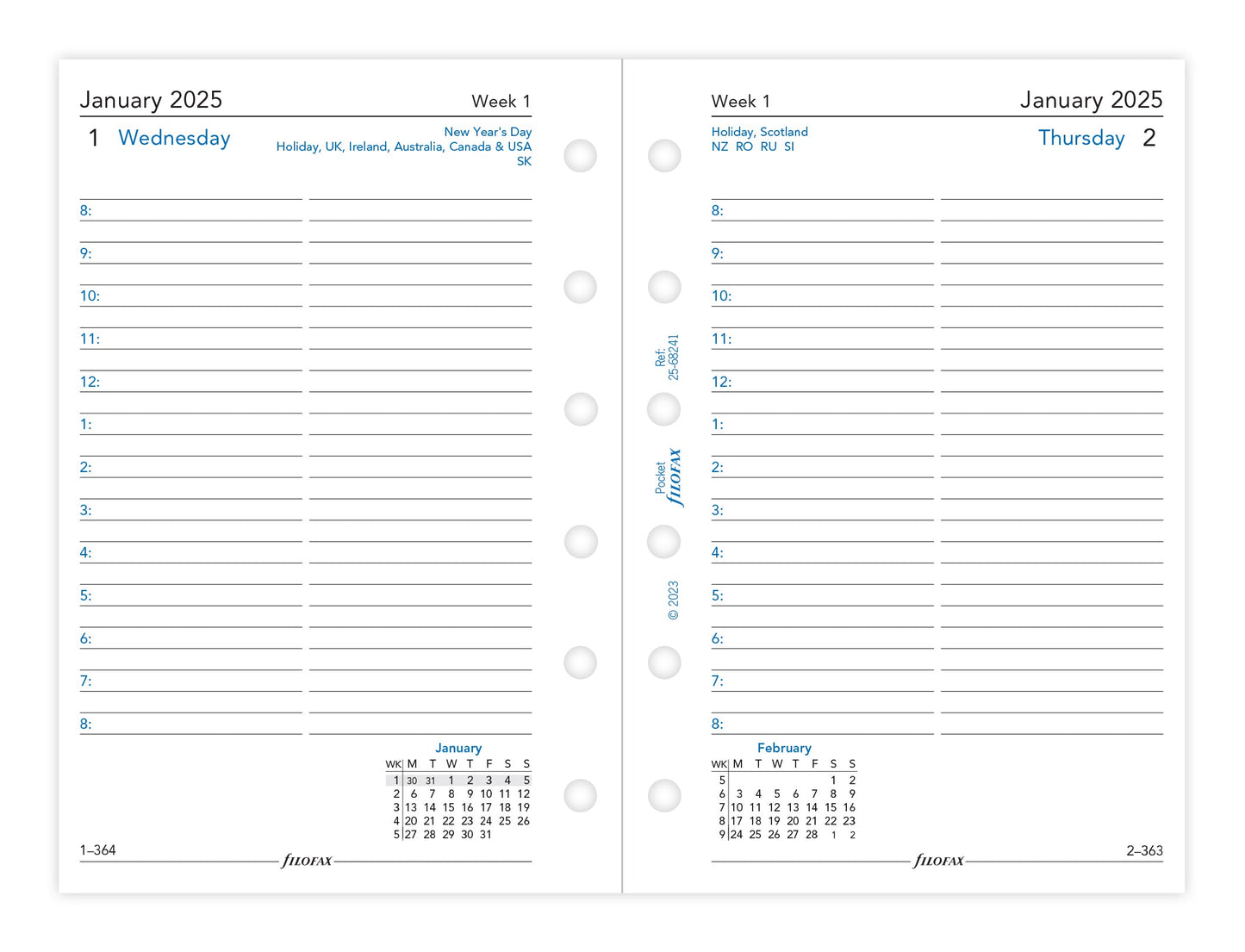 Filofax Classic Day Per Page With Appointments Pocket 2025 Refill