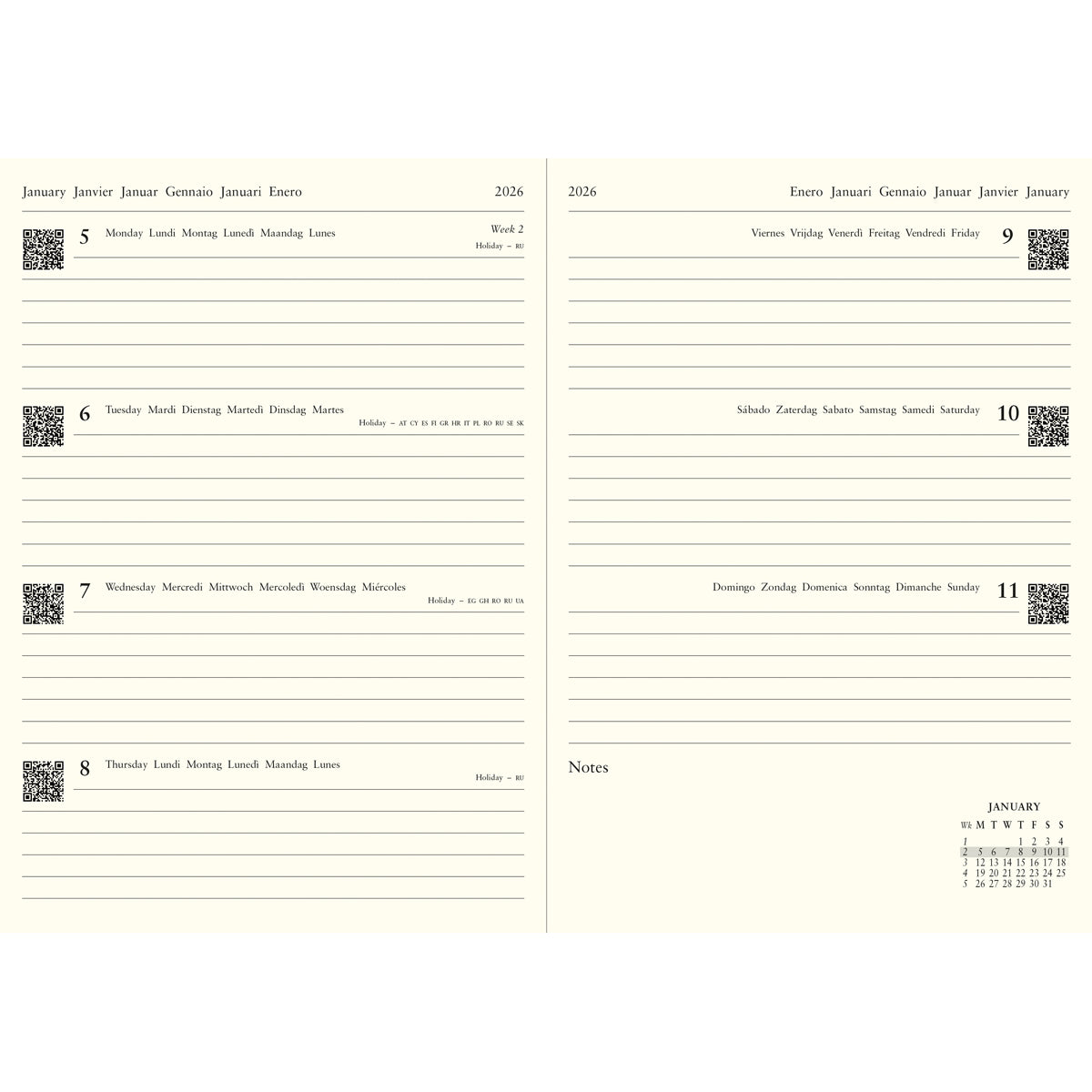 Letts of London Diary Baroque A5 Week to View Black 2026