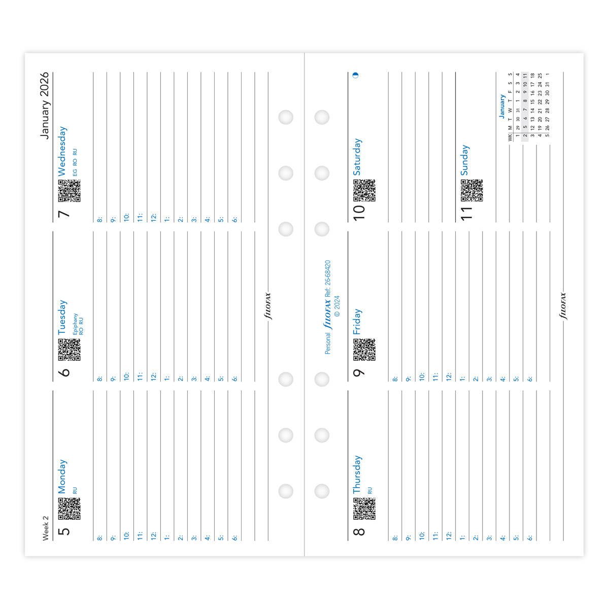 Filofax Refill Classic Week To View With Appointments Landscape Personal 2026