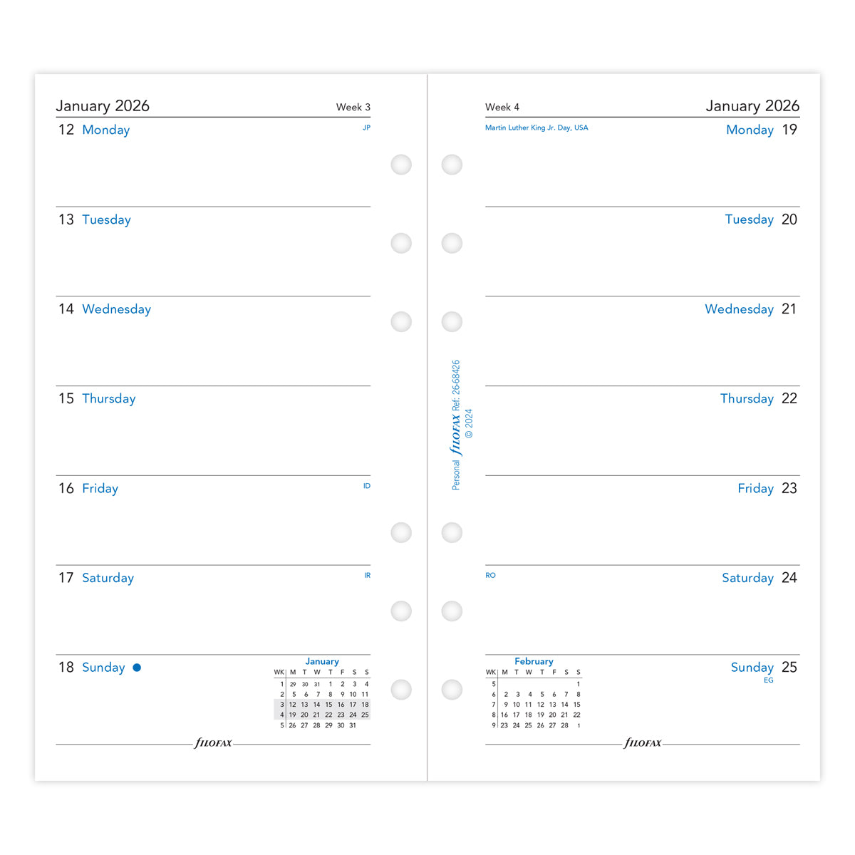 Filofax Refill Classic Week Per Page Personal 2026