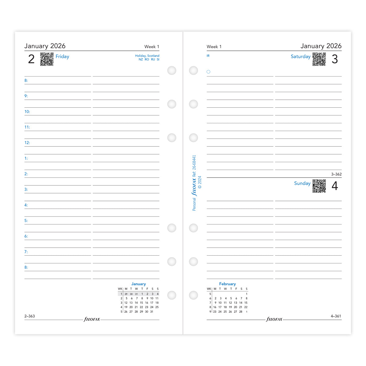 Filofax Refill Classic Day Per Page With Appts Personal 2026
