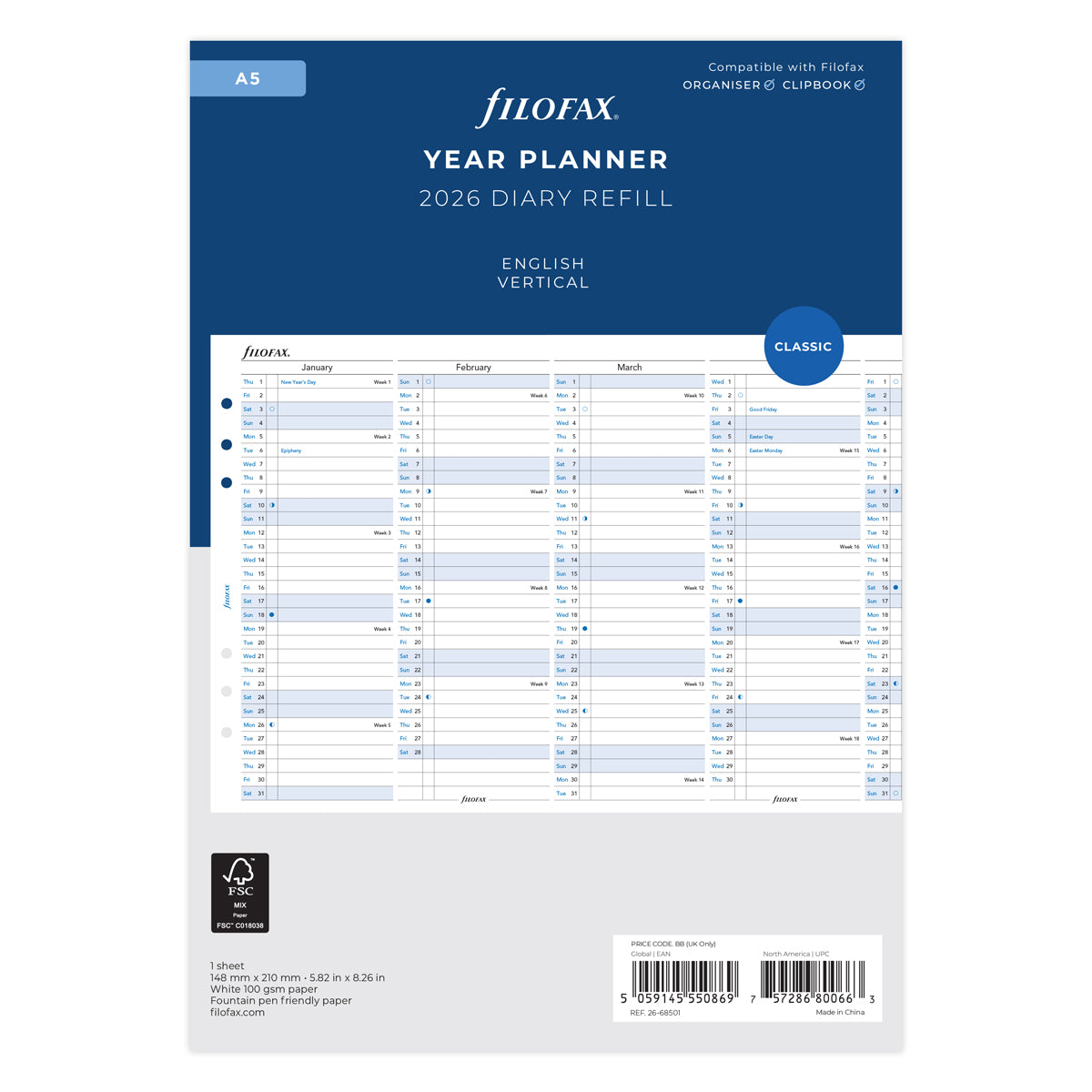 Filofax Refill Year Planner Vertical A5 2026 – The Ink Spot