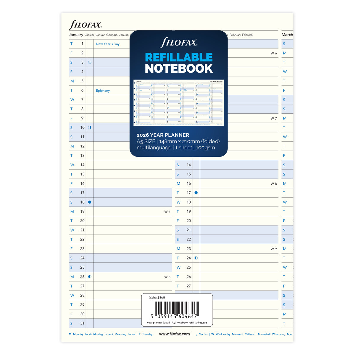 Filofax Refill Notebook A5 Year Planner 2026