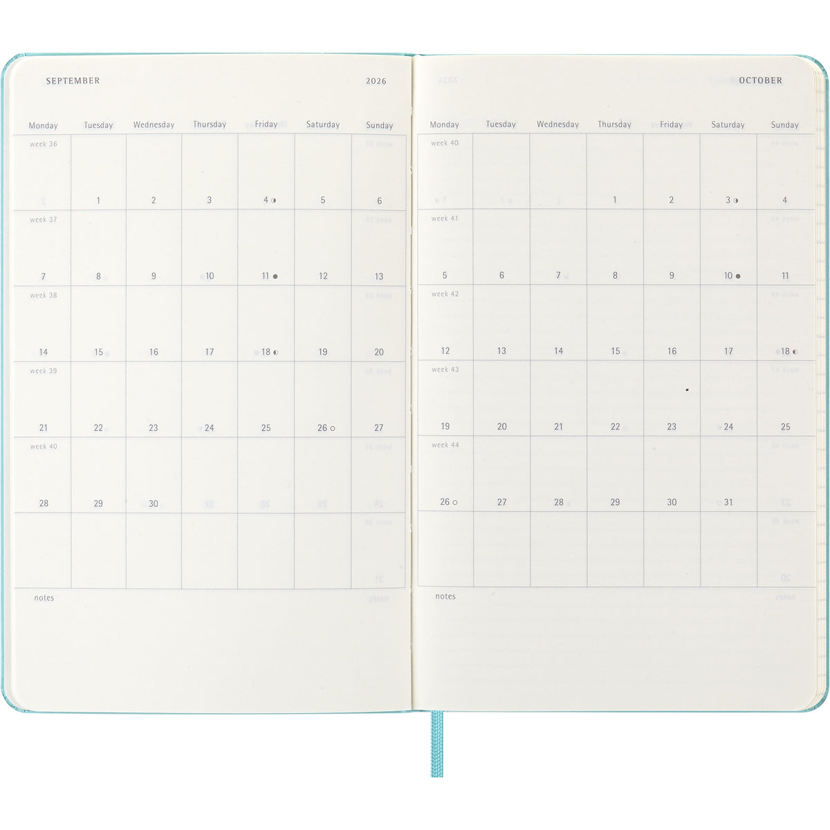 Moleskine Diary 12 Month Weekly + Notes HC Large Aquamarine 2026