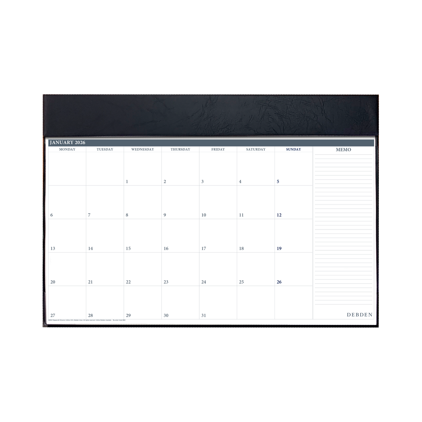 Debden Desktop Planner 382x540mm Month to View PVC 2026