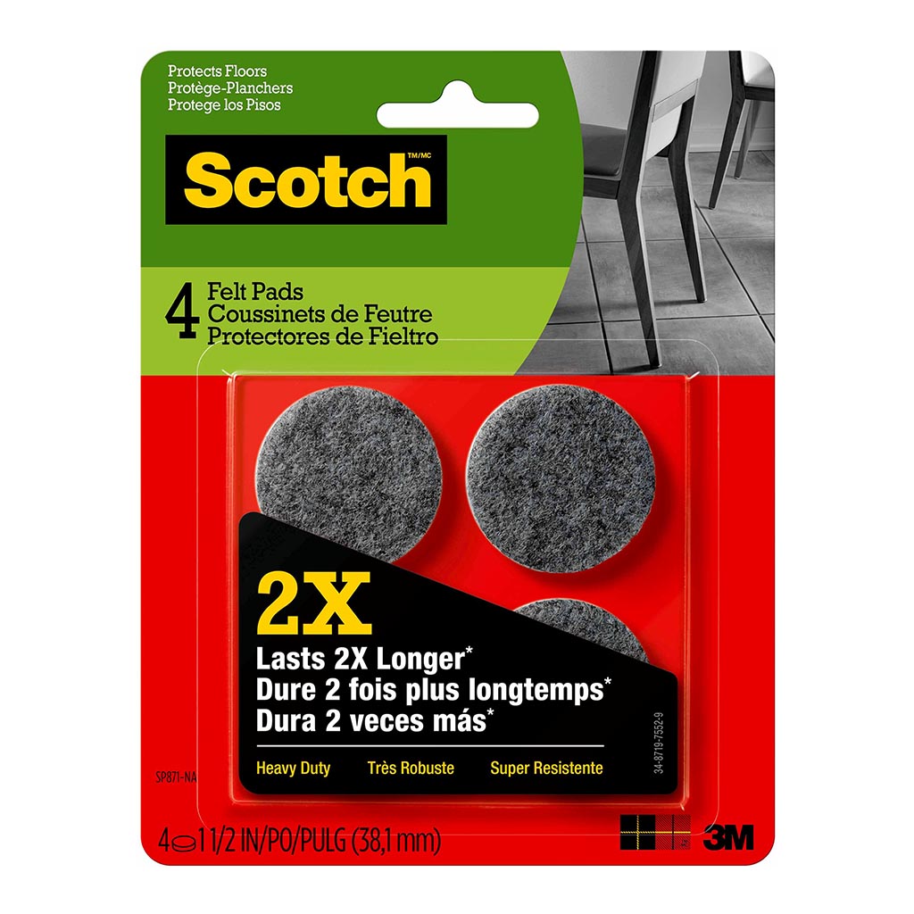 Scotch Heavy Duty 3.8cm Round Felt Pads Pack of 4