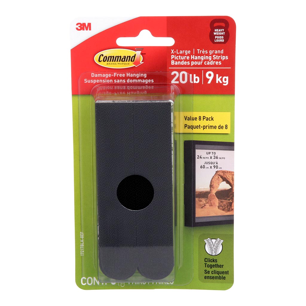 Command X-Large Black Picture Hanging Strips Pack of 4 Sets