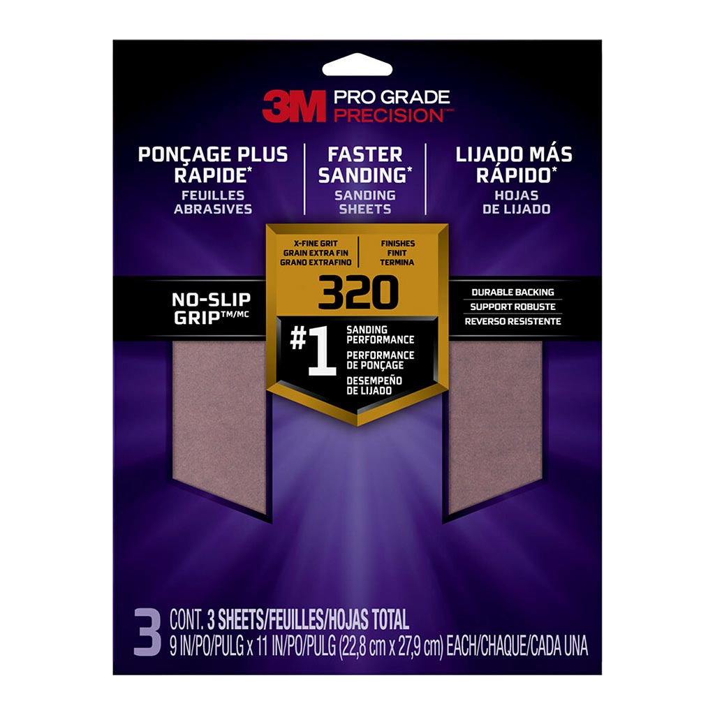 3M Pro Grade Precision 320 Grit Sanding Sheets Pack of 3