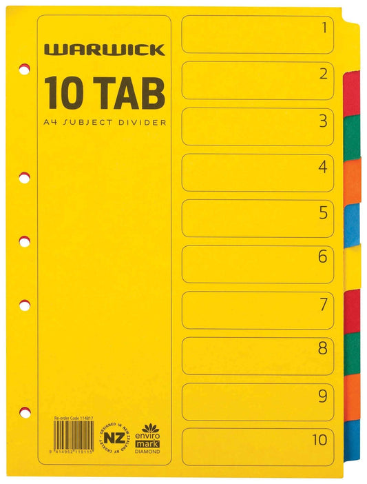 Warwick Divider A4 Subject 10 Tab Coloured
