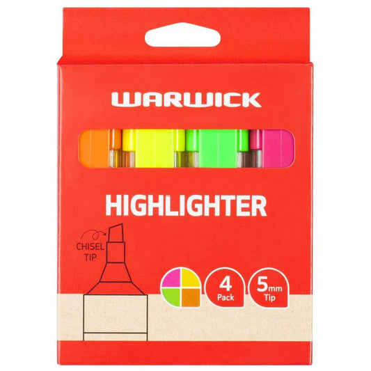 Warwick Highlighter Pen Stubby Assorted 4 Pack