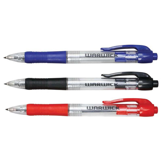 Warwick Pen Ballpoint Retractable Medium Comfort Grip 3 Pack