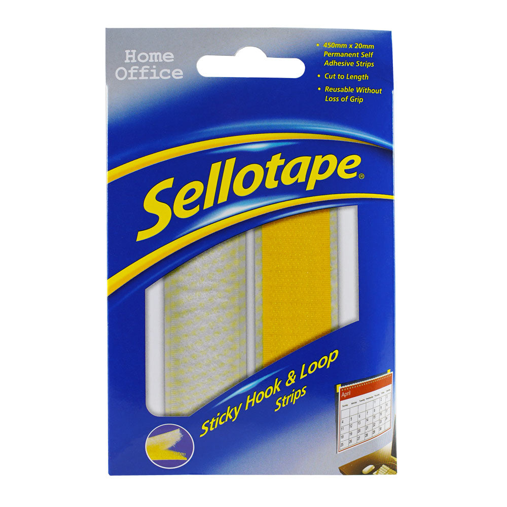 Sellotape Sticky Hook & Loop Strip Permanent 20mm X 450mm