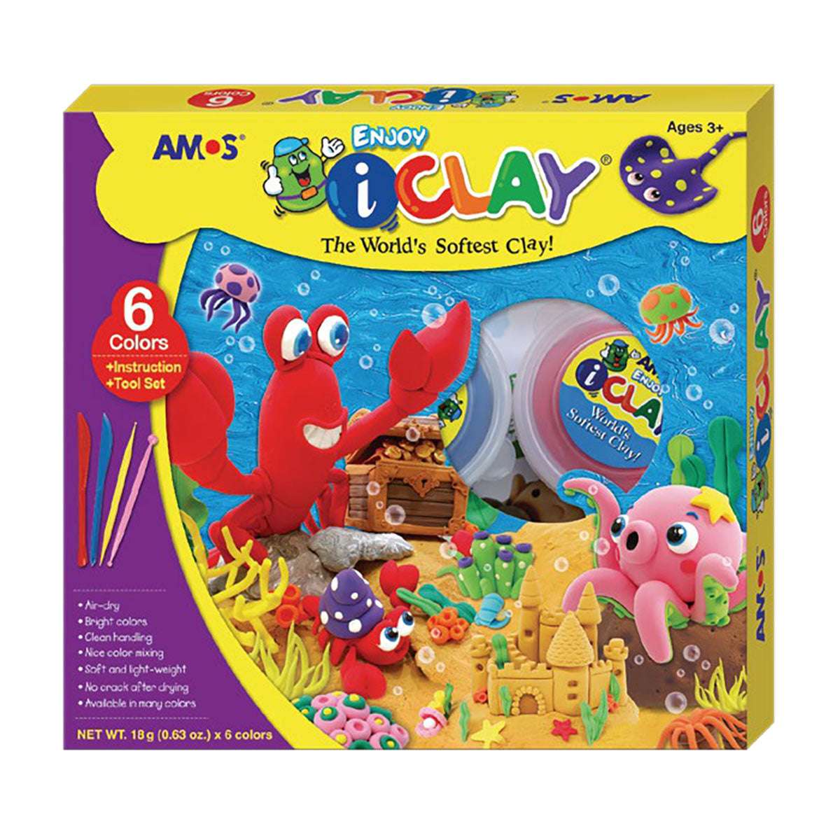 Amos i-Clay 6x18g Modelling Clay Kit with Tools
