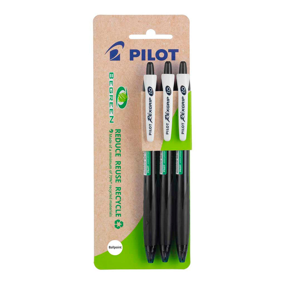 Pilot Begreen Rexgrip Ballpoint Pens Medium Pack Of 3