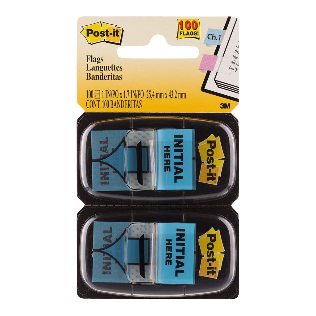Post-it Flags 680-ih2 Twin Pack Initial Here Blue 25x43mm 50/dispenser, 2 Dispensers/pack