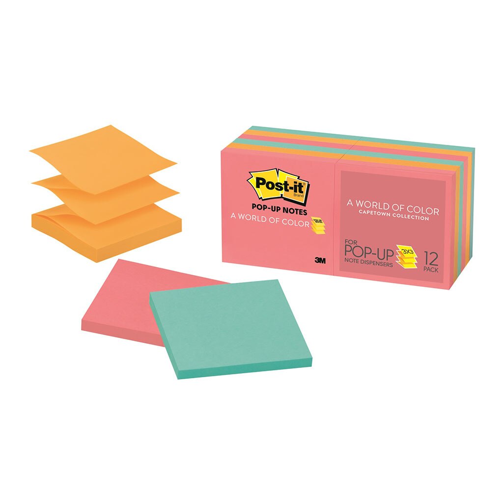 Post-it Pop Up Note Refill R330-12an Cape Town Collection 76x76mm 100 Sheet Pads Pack Of 12