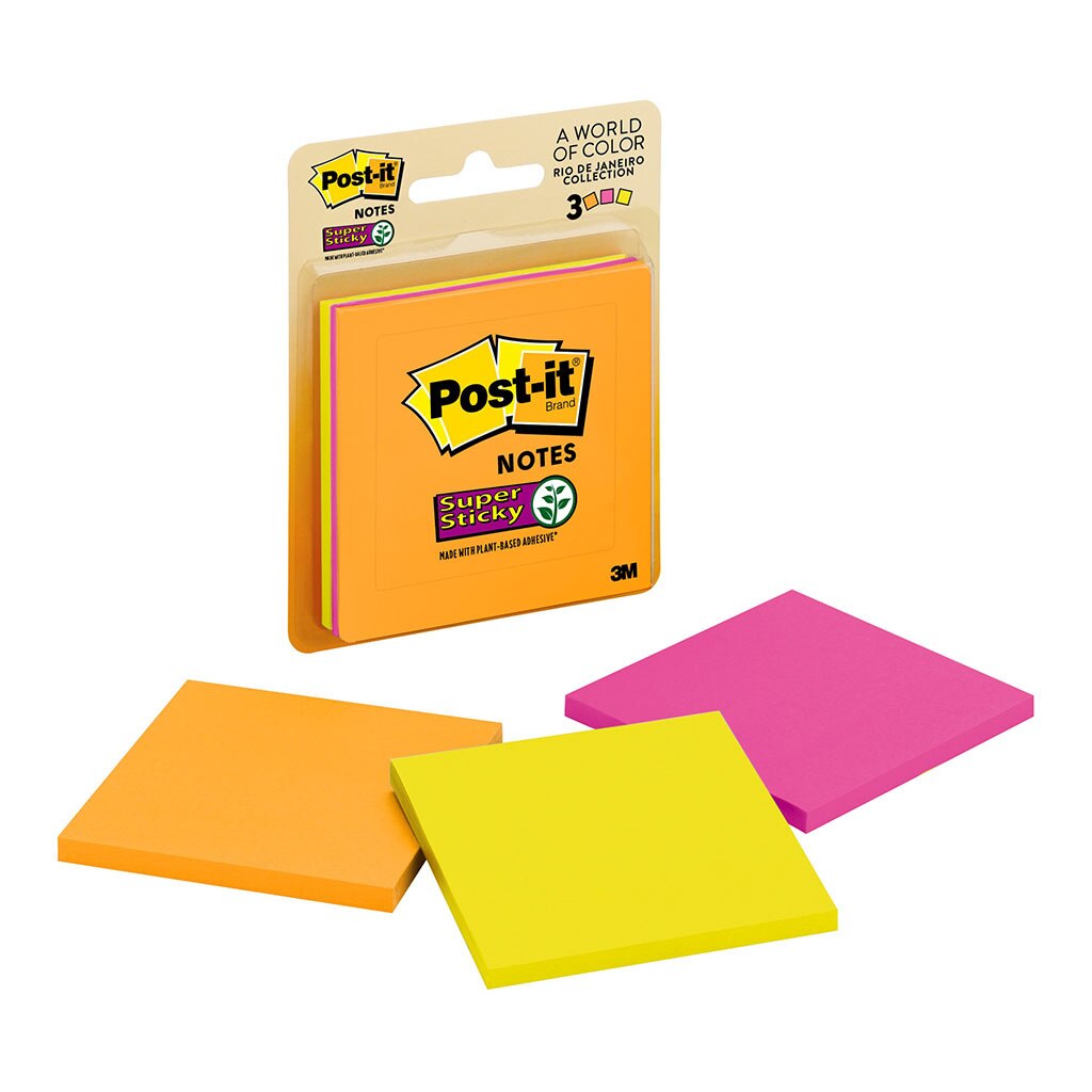 Post-it Super Sticky Notes 3321-ssau Rio Collection 76mmx76mm 45 Sheet Pads Pack Of 3