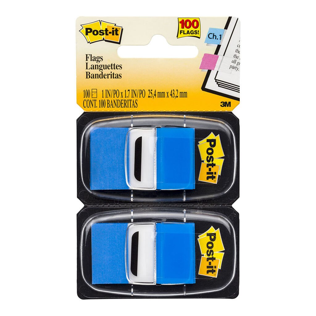 Post-it Flags 680-be2 Twin Pack Blue 25x43mm 50/dispenser, 2 Dispensers/pack