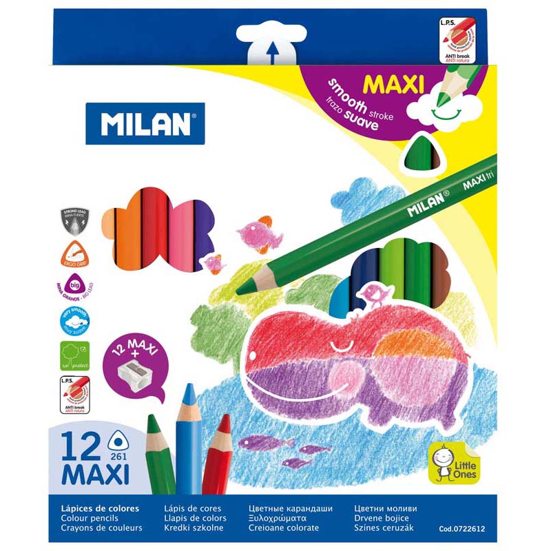 Milan Triangular Maxi Assorted Coloured Pencils Set Of 12