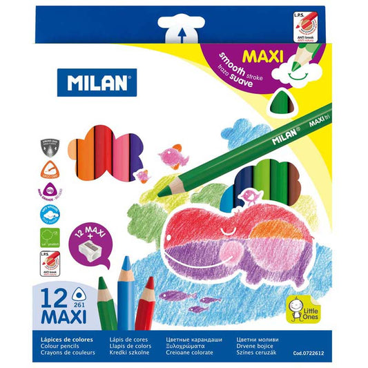Milan Triangular Maxi Assorted Coloured Pencils Set Of 12