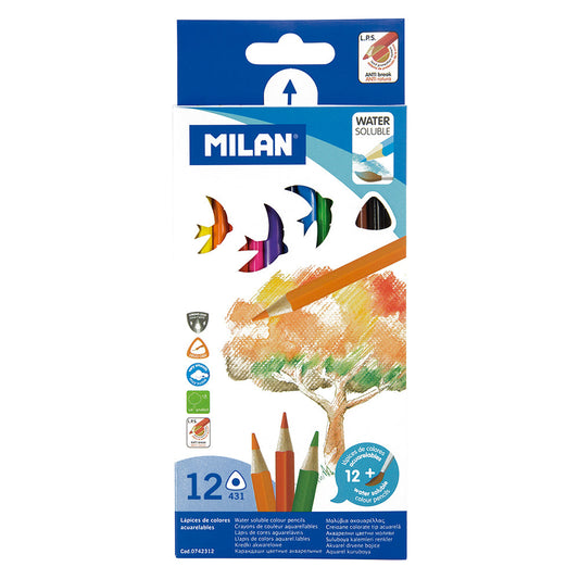 Milan Triangular Watersoluble Colouring Pencils Set Of 12