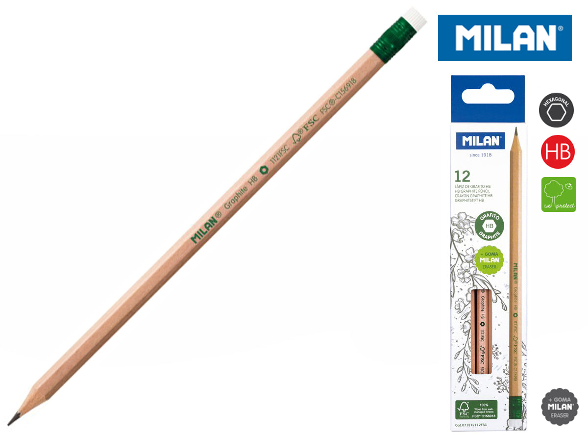 Milan Hexagonal Hb Pencils Set Of 12 With Eraser