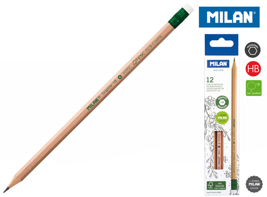 Milan Hexagonal Hb Pencils Set Of 12 With Eraser