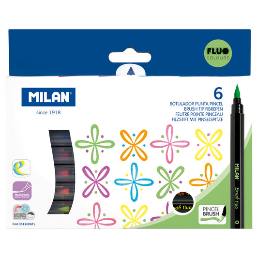 Milan Fluorescent Brush Tip Markers Set of 6