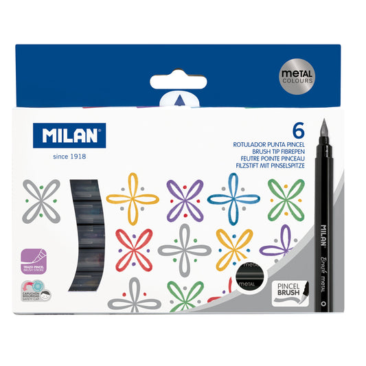 Milan Brush Tip Metallic Markers Set of 6