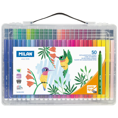 Milan Conic Tip Assorted Fibre Pens Set Of 50