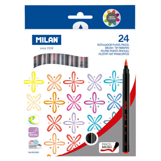 Milan Brush Tip Fibre Pens Assorted Set Of 24