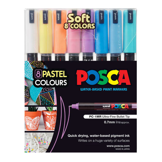 Uni Posca PC-1MR 0.7mm Soft Colour Markers Set of 8