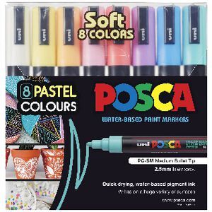 Uni Posca PC-5M 1.8-2.5mm Soft Colours Markers Set of 8